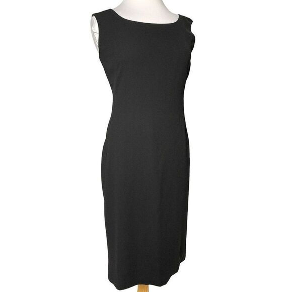 Maggie London Classic LBD Black Sheath Dress Sz 4 Gold Satin Lined 10" Side Slit - Picture 2 of 7